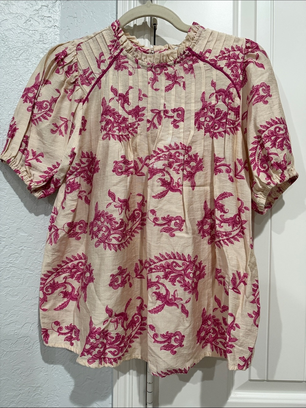 She + Sky Cream Blouse with Magenta Paisley Print